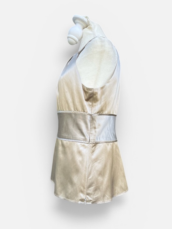 Ann Taylor Silk Cotton Peplum Halter Top w/ Self-Tie Waist in Antique Gold Sz 8 - Picture 5 of 12